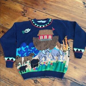 ISKNITCUTE! Is Knit Cute Vintage Noah's Ark Sweater hand-knit size 3